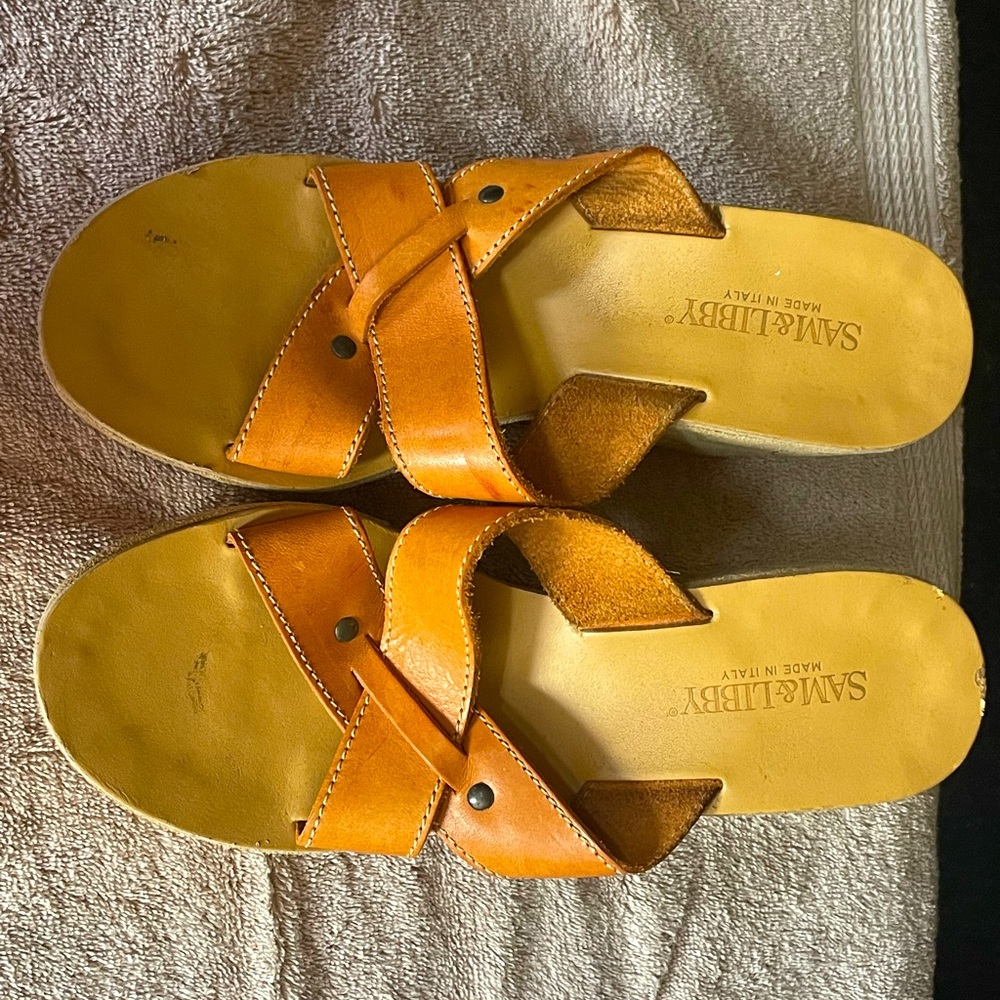 Sam & Libby leather high heel wedge shoes, gently worn